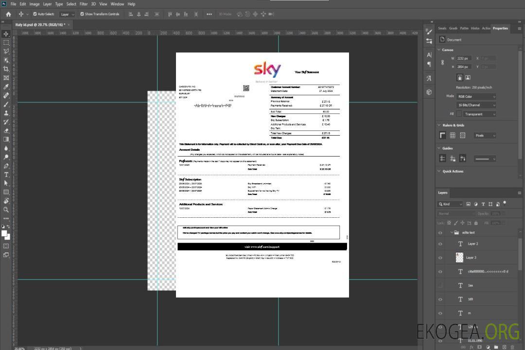 Modèle de relevé de facture de services publics pour les entreprises Sky du Royaume-Uni aux formats Word et PDF template